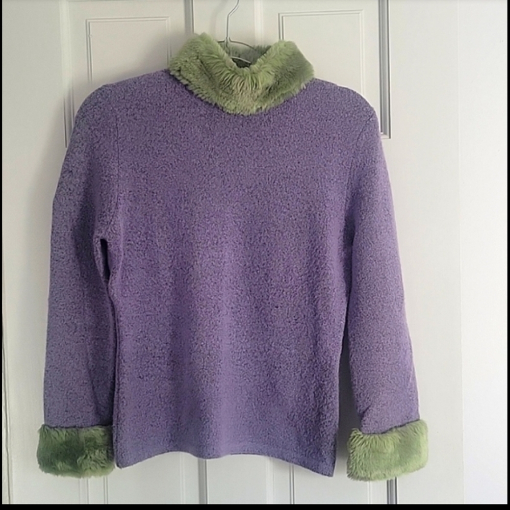 90s vintage sweater with faux fur cuffs
